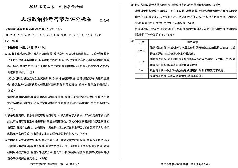 政治试卷答案第1页