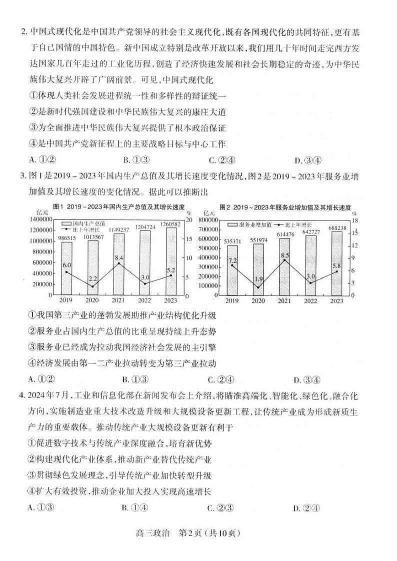 山西省太原市2024~2025学年第一学期高三期末学业诊断 政治试题及答案第2页