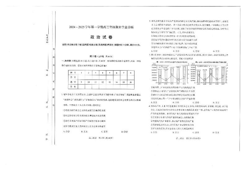 政治-山西省太原市2024-2025学年高三上学期期末试题第1页