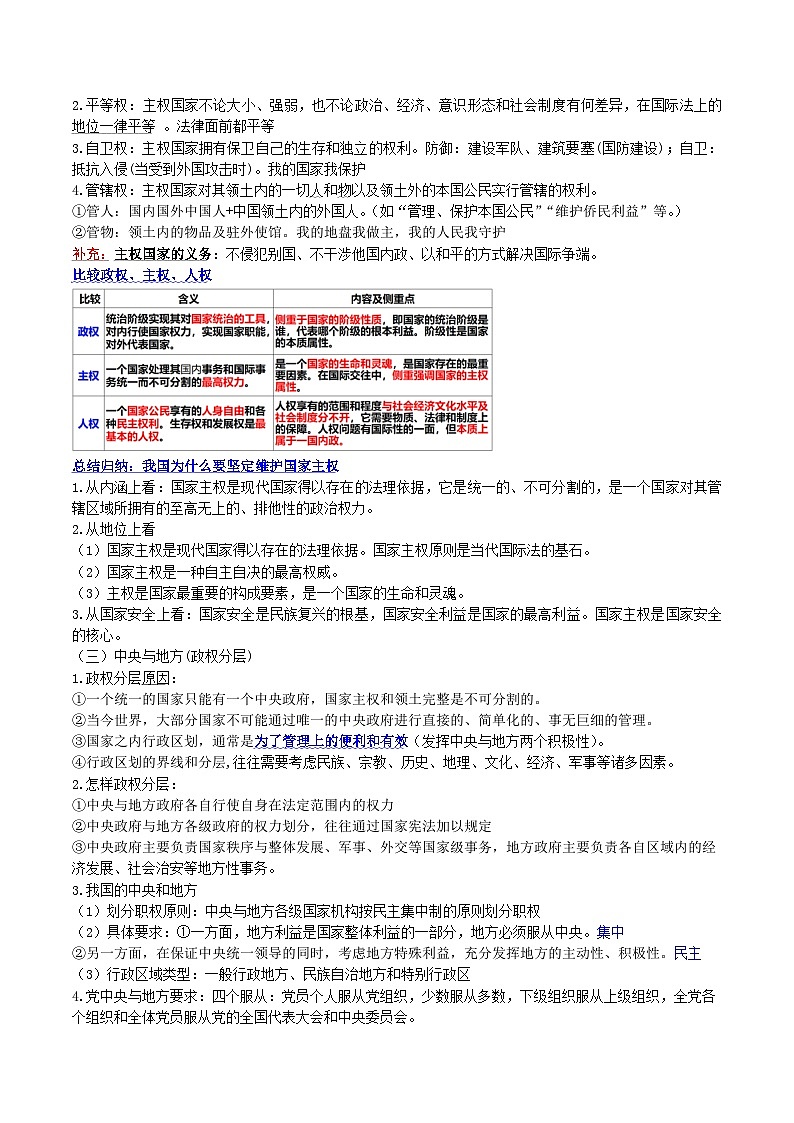 【必备知识归纳】选必1第二课 国家的结构形式- 2025年高考政治一轮复习必备知识归纳（新高考通用）第2页