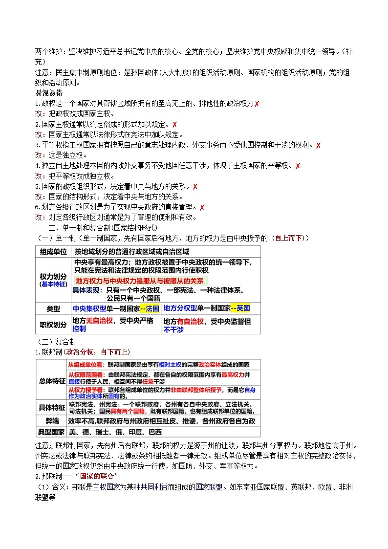 【必备知识归纳】选必1第二课 国家的结构形式- 2025年高考政治一轮复习必备知识归纳（新高考通用）第3页