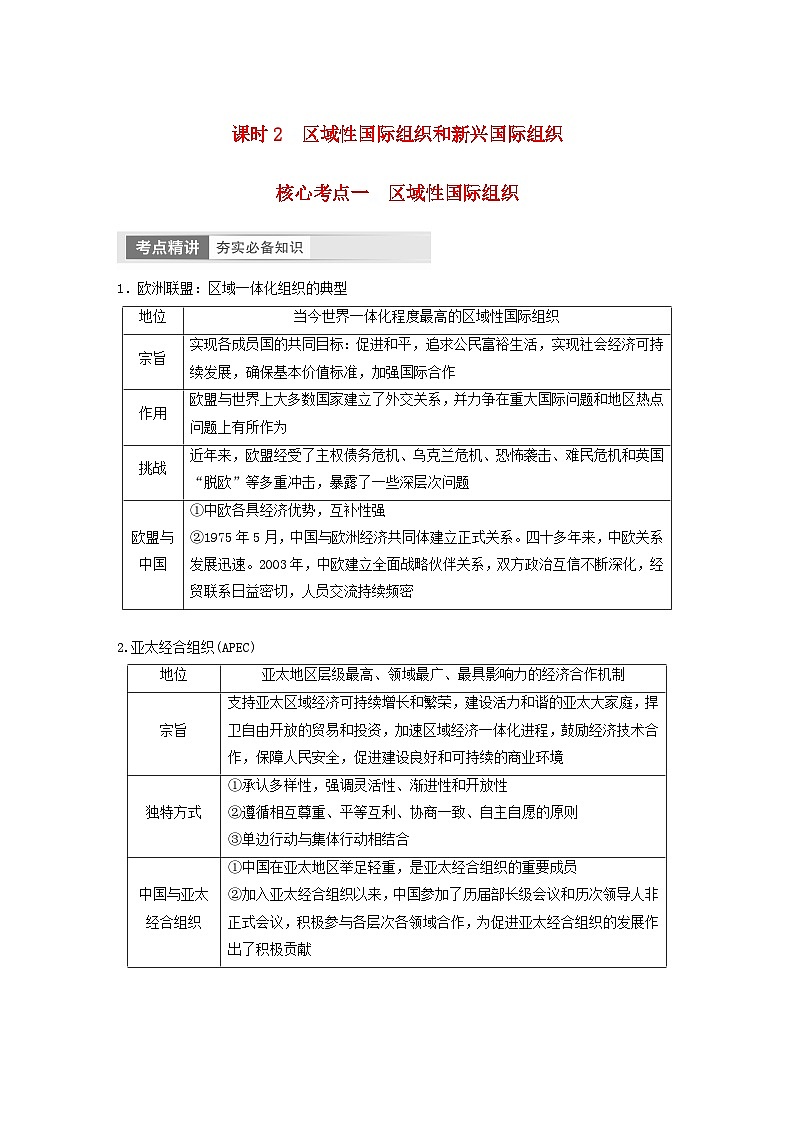 江苏专用新教材2024届高考政治一轮复习学案选择性必修1第三十课课时2区域性国际组织和新兴国际组织第1页