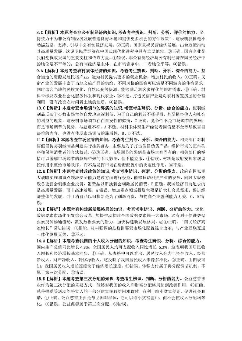 【 高一 思想政治】楚雄州2024-2025学年上学期期末教育学业质量监测思想政治219A答案219A思想政治参考答案第2页