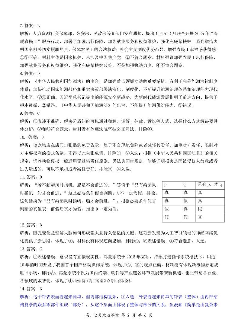 【云学联盟2月联考】政治答案第2页