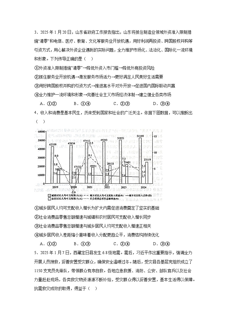 山东省烟台市2024-2025学年高三一模政治试题第2页