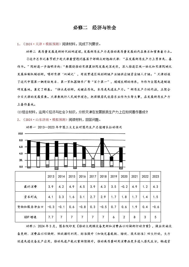 【主观题】必修二    经济与社会（原卷版）第1页
