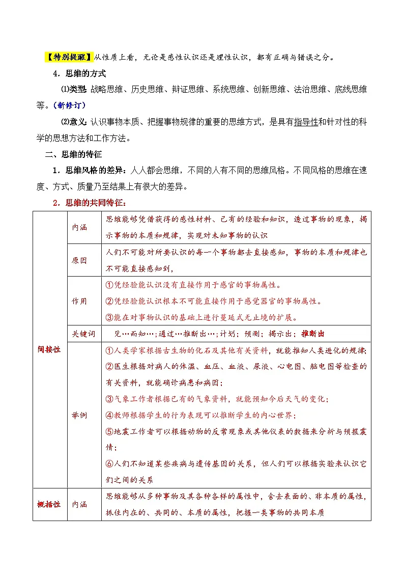 2025年高考政治一轮复习：统编版选择性必修3《逻辑与思维》重点知识点清单 学案第2页