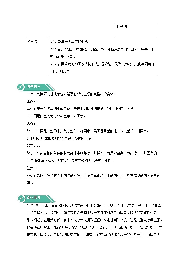 人教统编版高中政治 选择性必修1 1-2《单一制和复合制》学案第3页