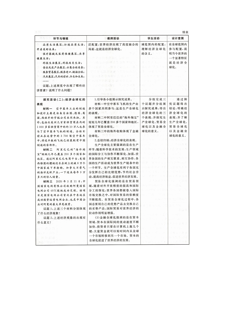 人教统编版高中政治选择性必修1 3-6《认识经济全球化》教学设计第3页