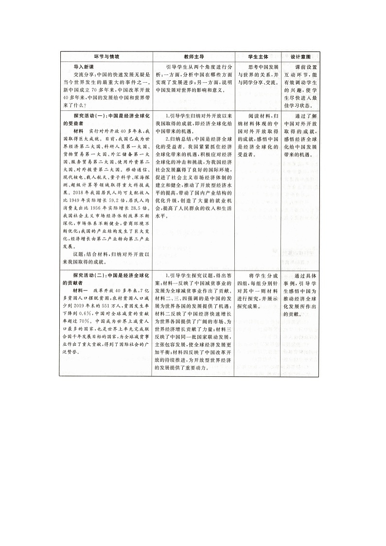 人教统编版高中政治选择性必修1 3-7《做全球发展的贡献者》教学设计第2页