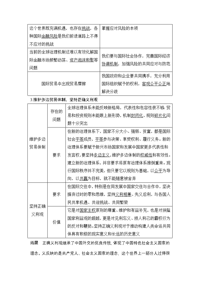 人教统编版高中政治选择性必修1 第三单元综合探究发展更高层次开放型经济完善全球治理复习学案第2页