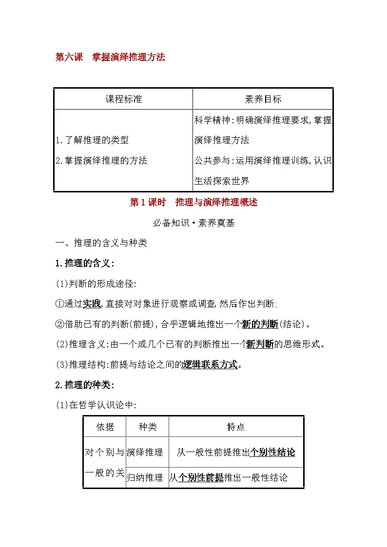 人教统编版高中政治选择性必修3 2-6《推理与演绎推理概述》复习学案第1页