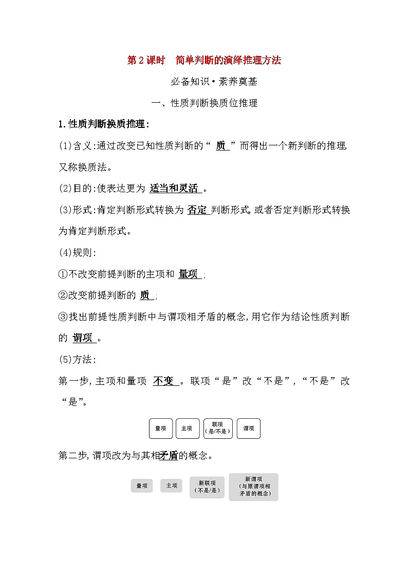 人教统编版高中政治选择性必修3 2-6《简单判断的演绎推理方法》复习学案第1页