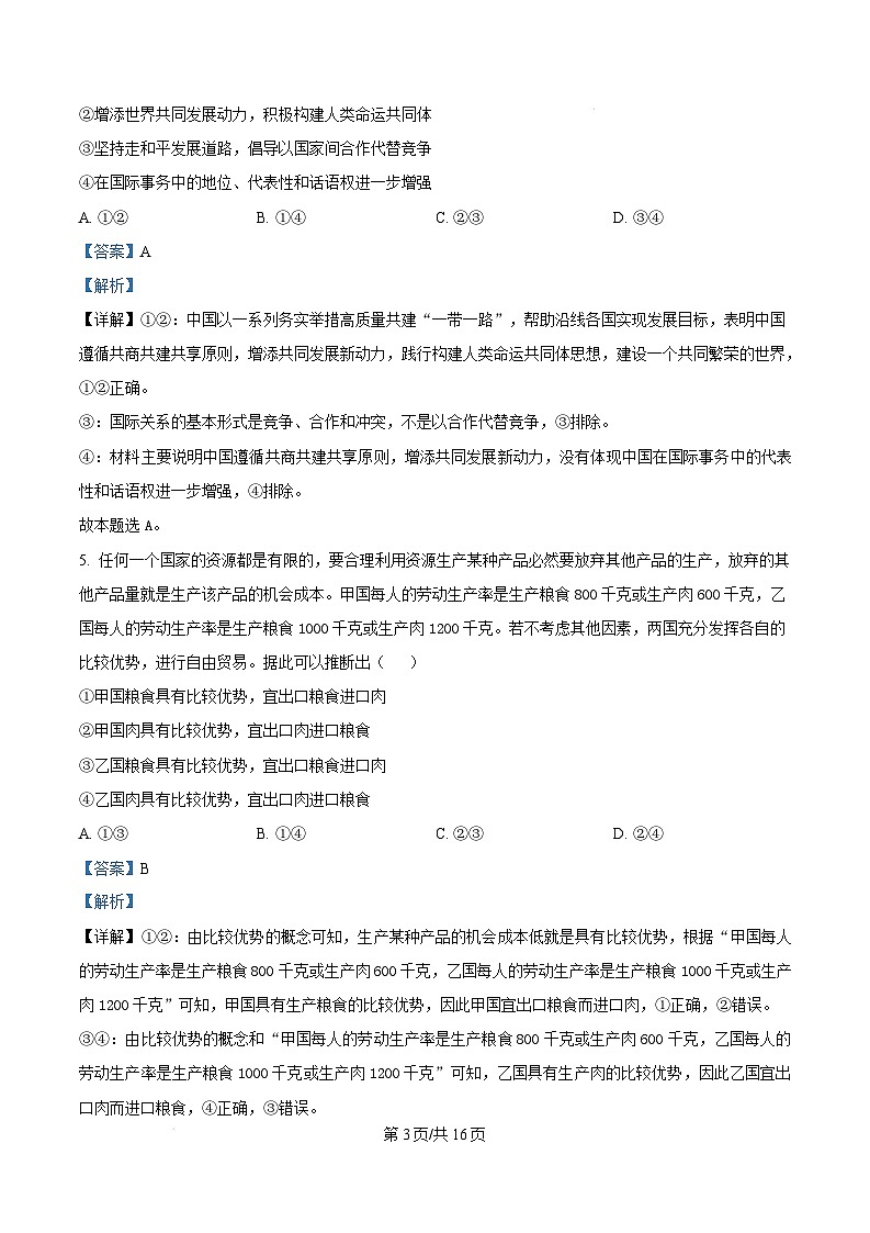湖北省武汉市新洲区部分学校2024-2025高二上学期期末考试政治试卷 Word版含解析第3页