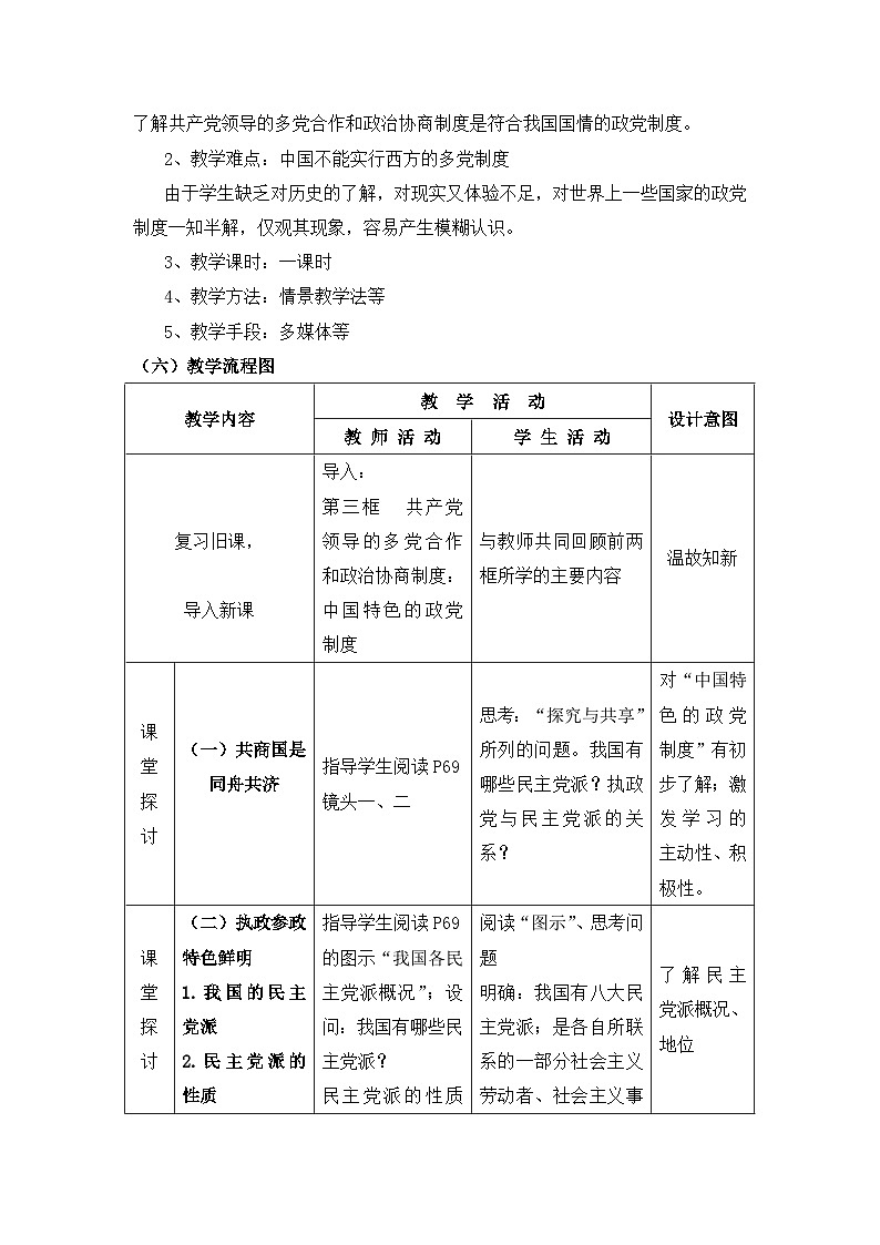 人教版 (新课标)高中政治必修2 3-7《共产党领导的多党合作和政治协商制度：中国特色社会主义政党制度》教学设计第3页