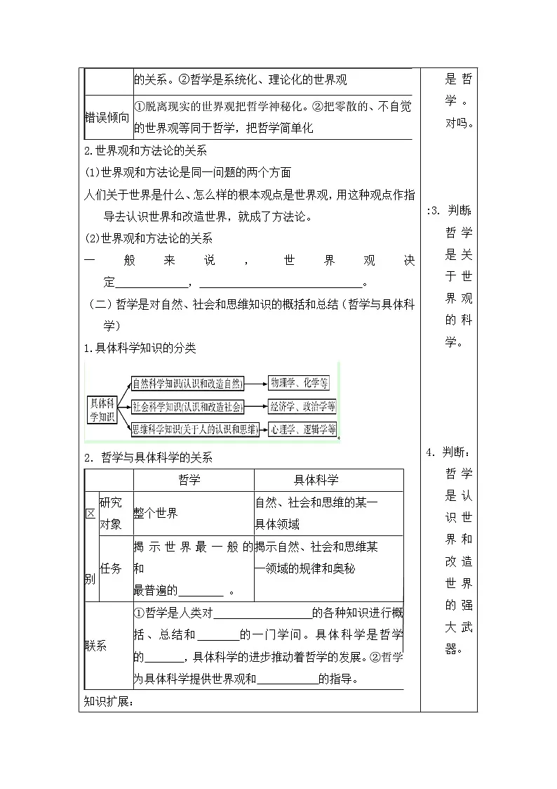 人教版 (新课标)高中政治必修4 1-1-2《关于世界观的学说》导学案第2页