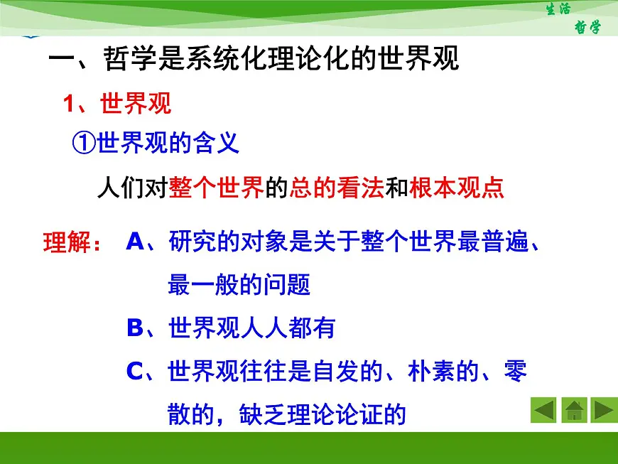 人教版 (新课标)高中政治必修4 1-1-2《关于世界观的学说》新课讲知课件第3页
