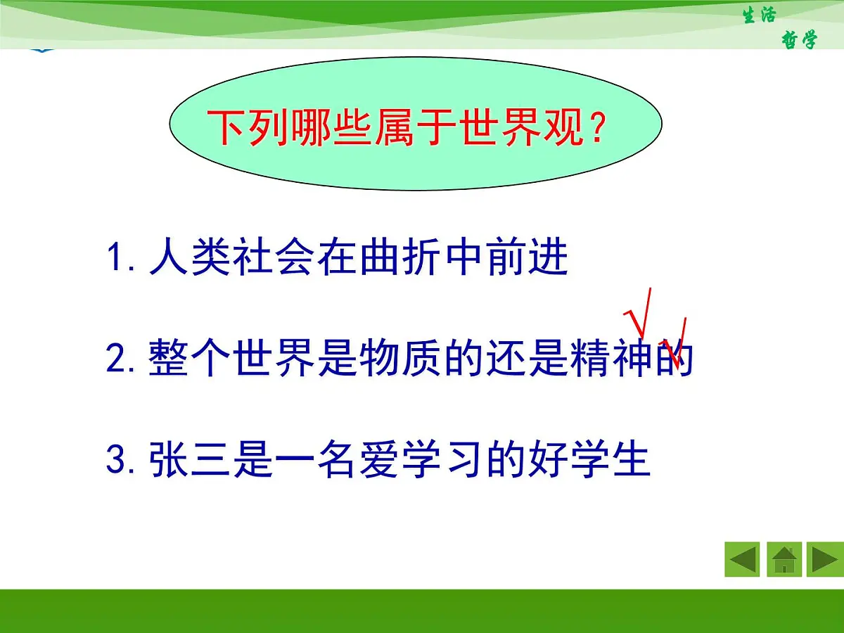 人教版 (新课标)高中政治必修4 1-1-2《关于世界观的学说》新课讲知课件第3页