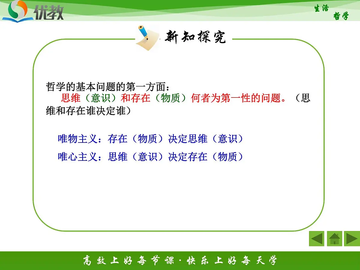 人教版 (新课标)高中政治必修4 1-2-1《哲学的基本问题》活动探究型课件第7页