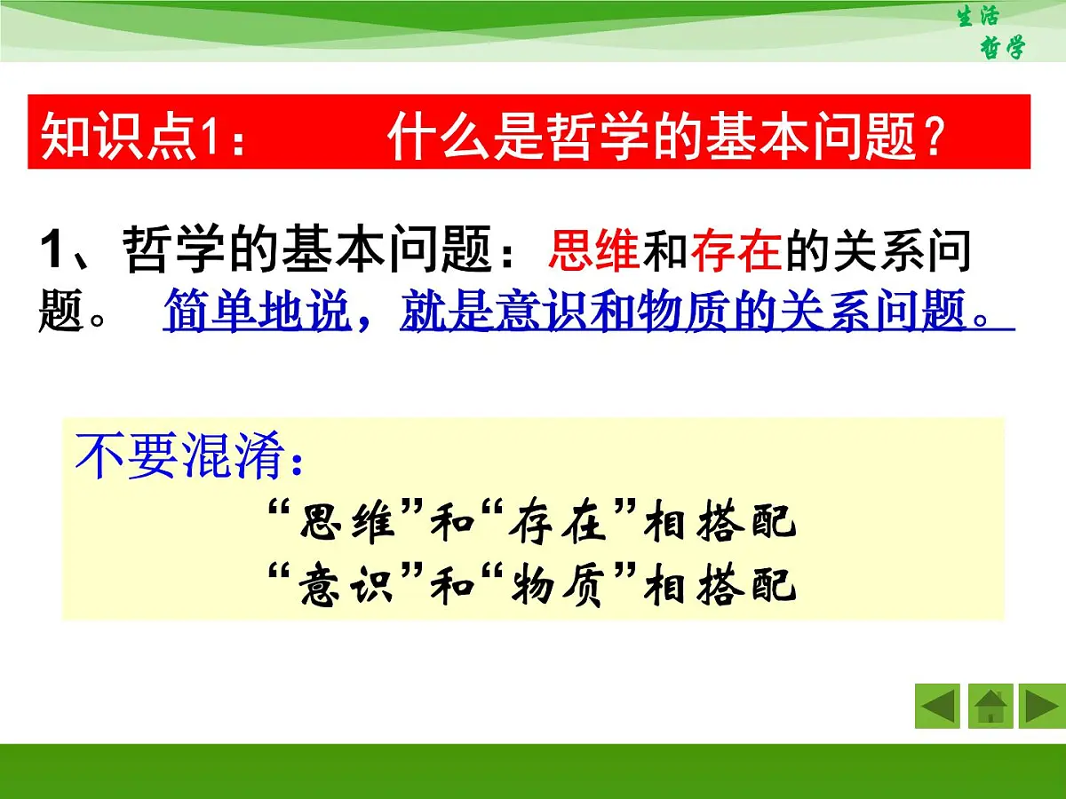 人教版 (新课标)高中政治必修4 1-2-1《哲学的基本问题》新课讲知课件第3页