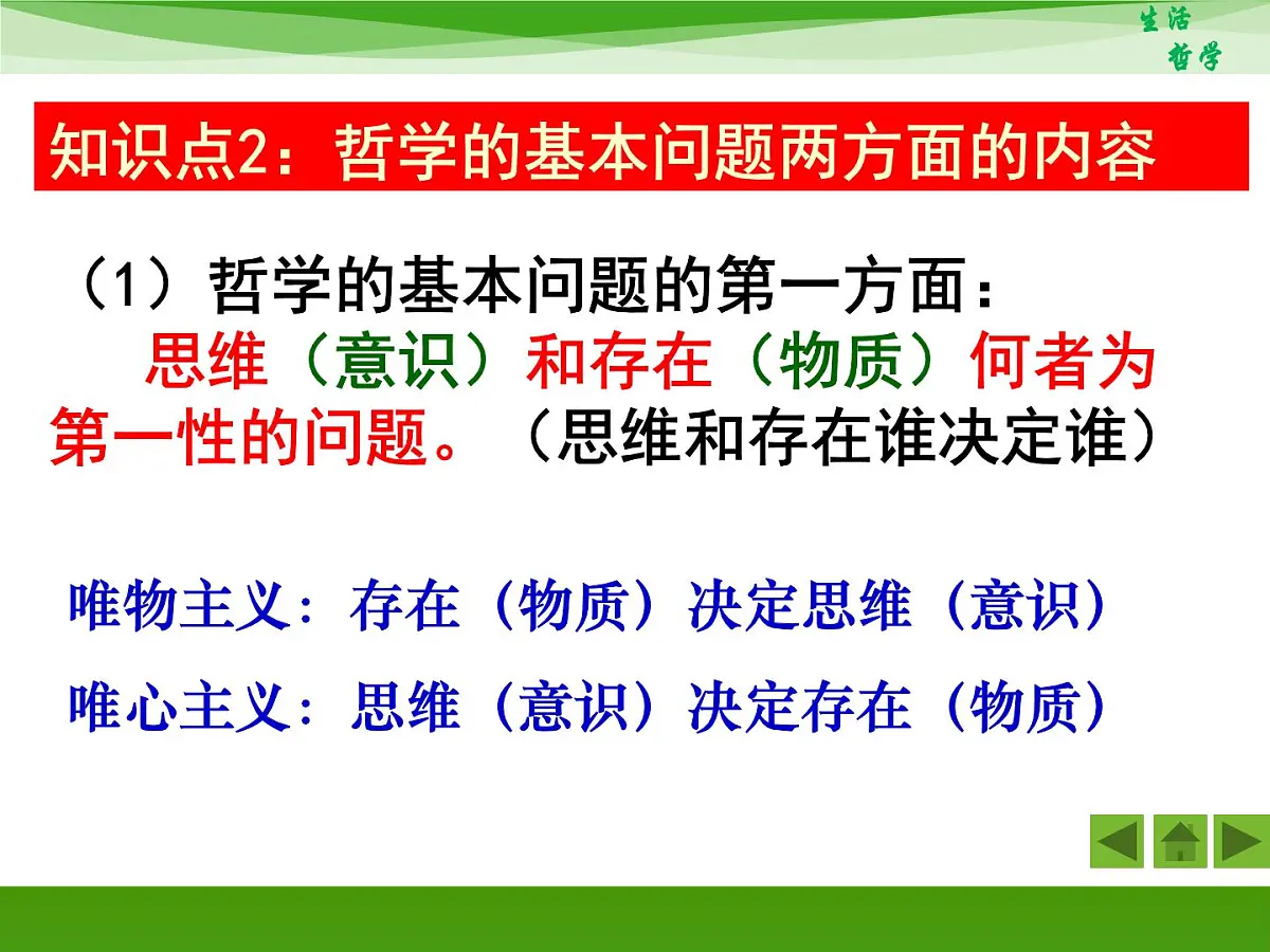 人教版 (新课标)高中政治必修4 1-2-1《哲学的基本问题》新课讲知课件第6页