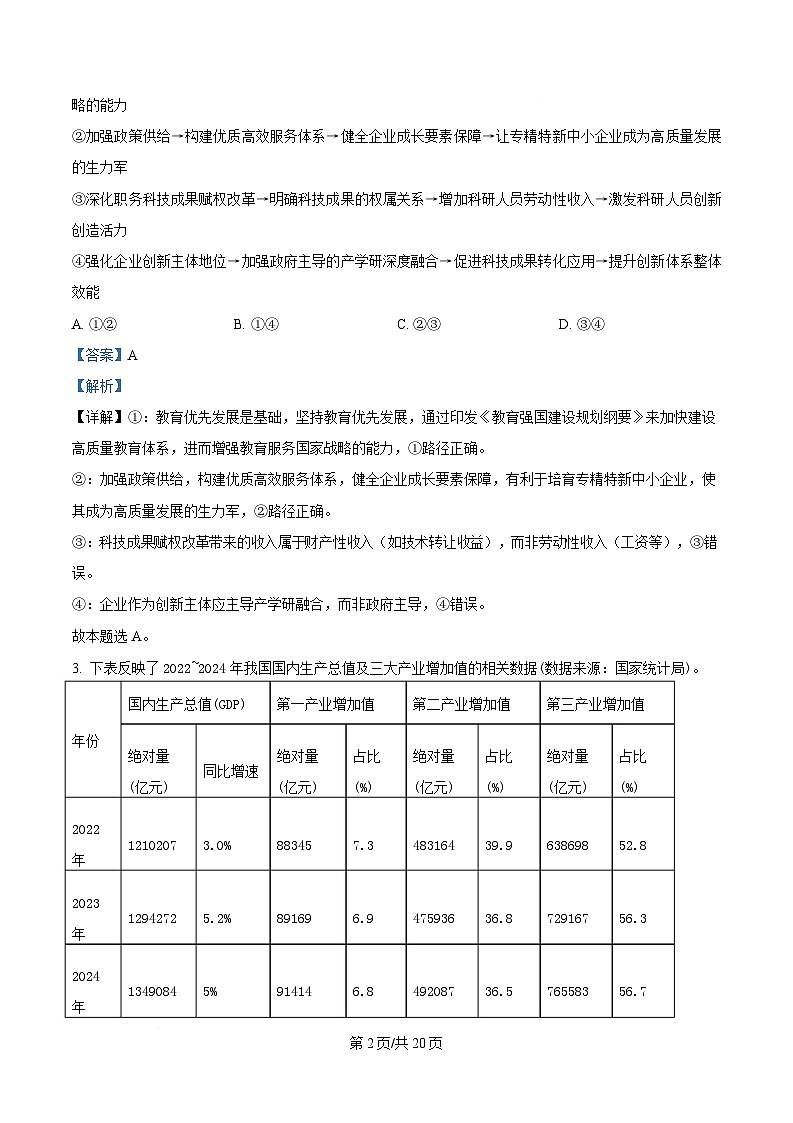 重庆市巴蜀中学2024-2025学年高三下学期3月月考政治试题 Word版含解析第2页