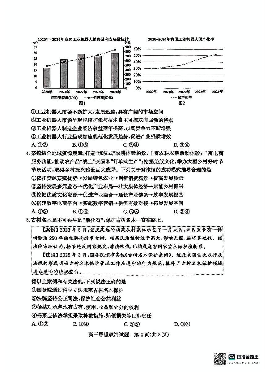 2025枣庄高三下学期3月二模试题政治PDF版含答案第2页