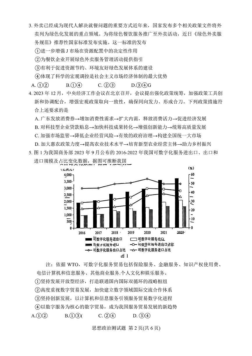 2024届广东韶关二模高三综合测试二-政治试卷（含答案）第2页