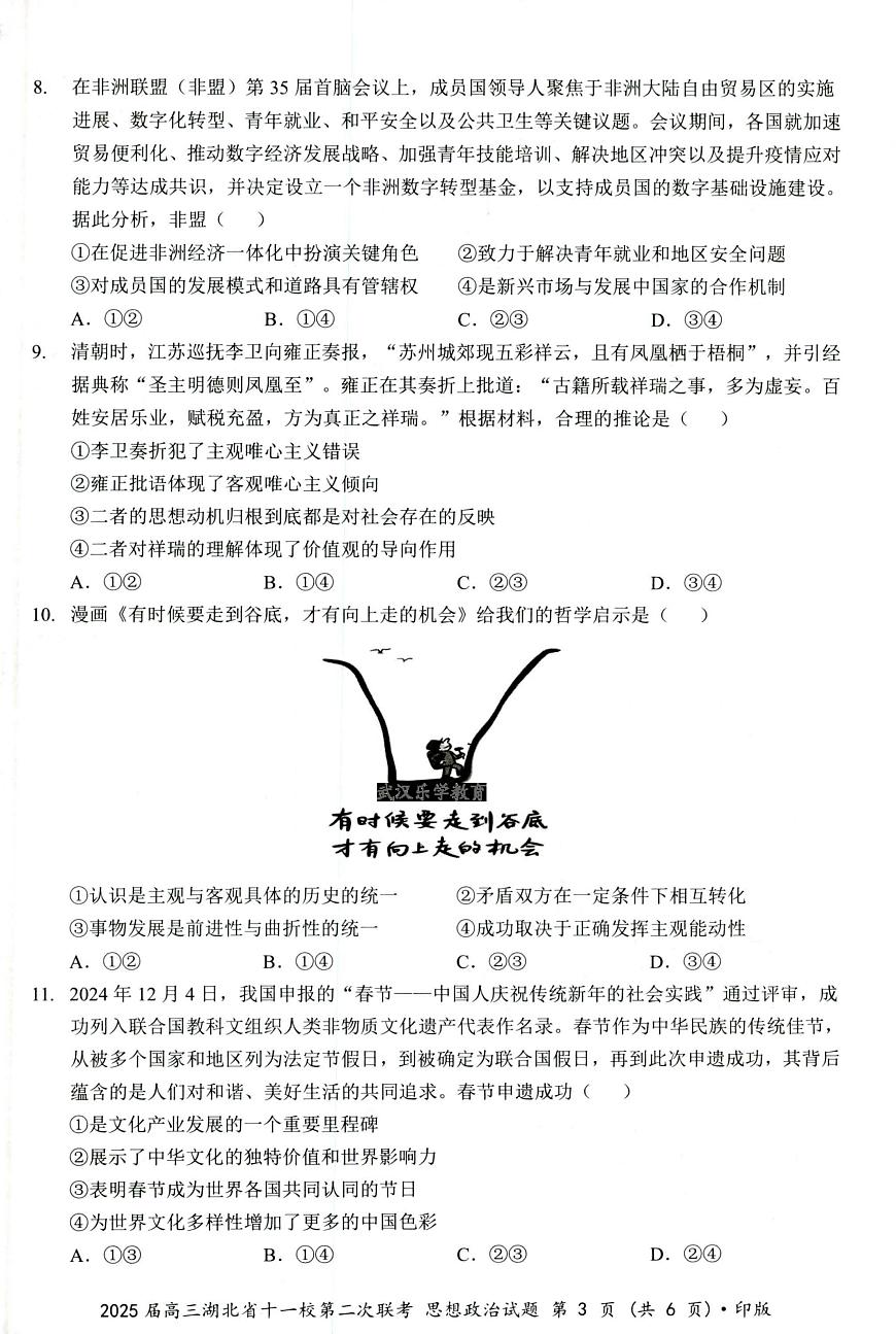 湖北十一校第二次联考政治试卷第3页
