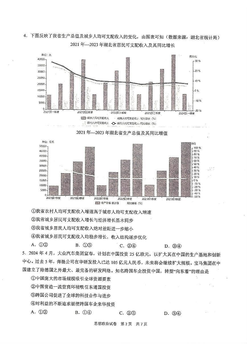 2024届湖北省华中师大附中高三5月适应考-政治试卷（含答案）第2页