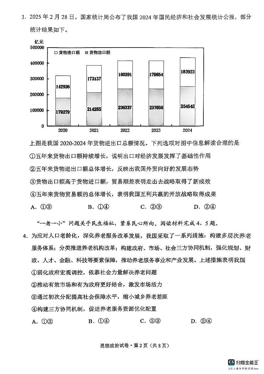 2025届云南省红河哈尼族彝族自治州、文山壮族苗族自治州、普洱市、临沧市高中毕业生第二次复习统一检测政治试卷第2页