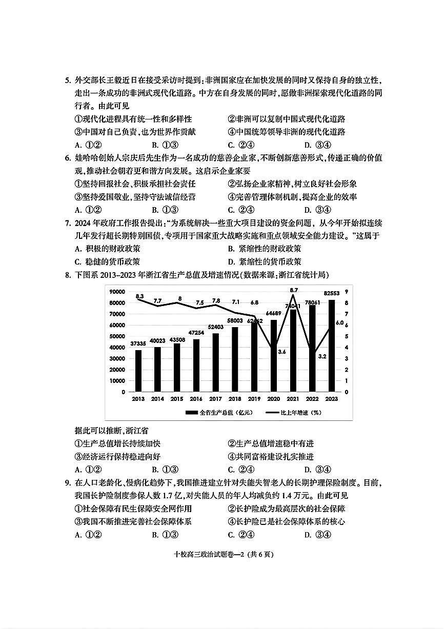2024届浙江省金华十校高三模拟考-政治试卷（含答案）第2页