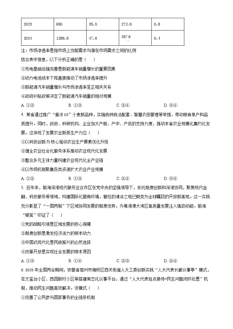 黑龙江省大庆市2025届高三下学期4月三模试题 政治 含解析第2页