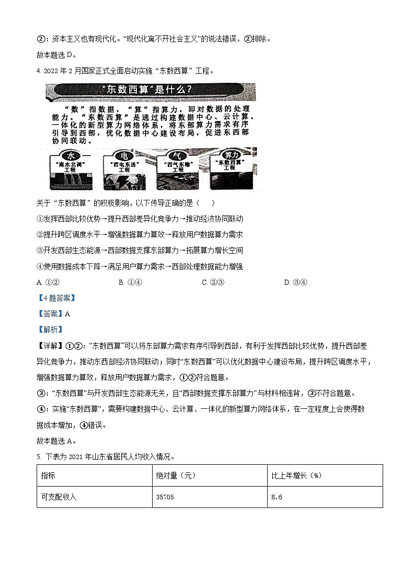 2022届山东省聊城市高三高考一模考试政治试卷 附答案第3页