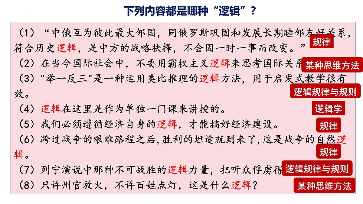 2.1 逻辑的多种含义（课件）-2024-2025学年高中政治《逻辑与思维》（统编版选择性必修3）第8页