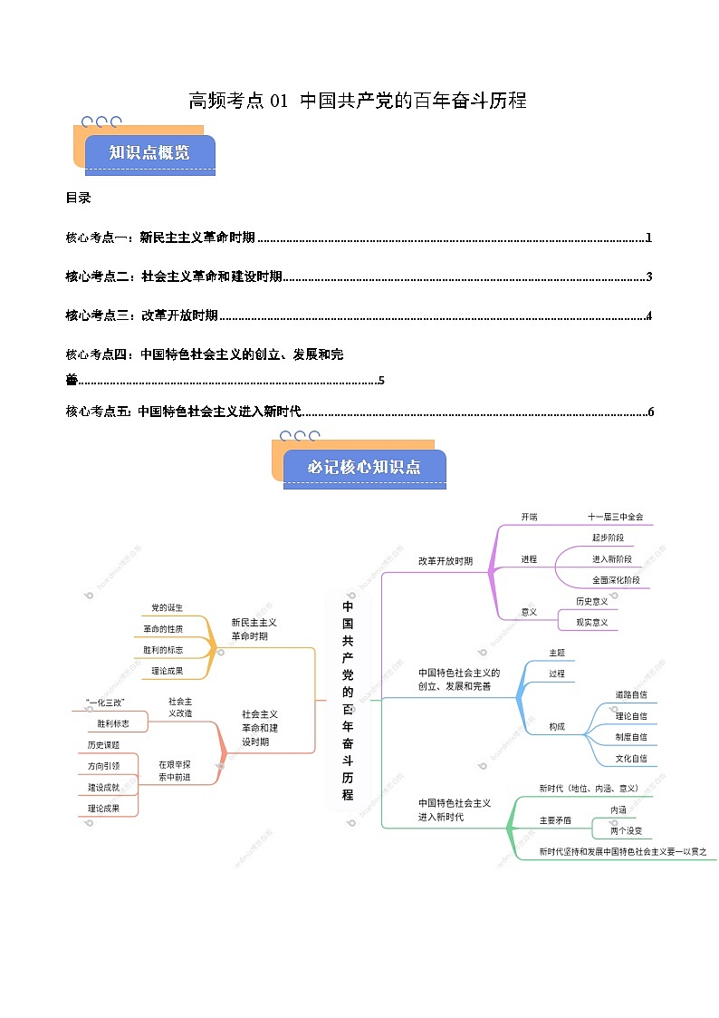 2025年高考政治抢押秘籍（江苏专用）高频考点01中国共产党的百年奋斗历程练习第1页