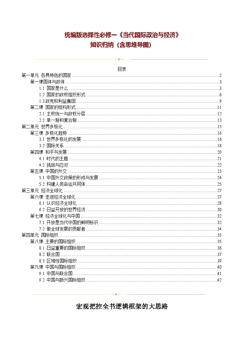 统编版选择性必修一《当代国际政治与经济》知识归纳（含思维导图）第1页