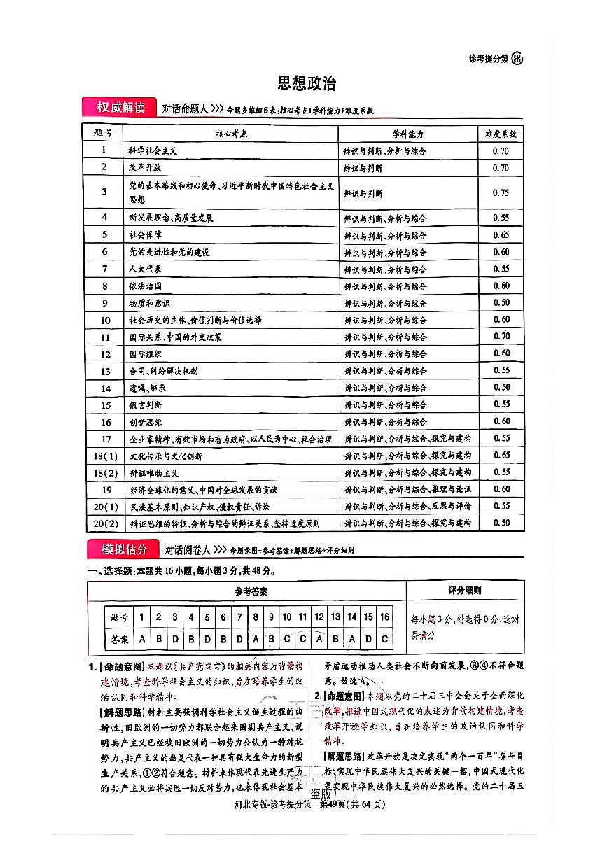 【政治DA（河北专版）】王后雄2025高考押题预测卷第1页