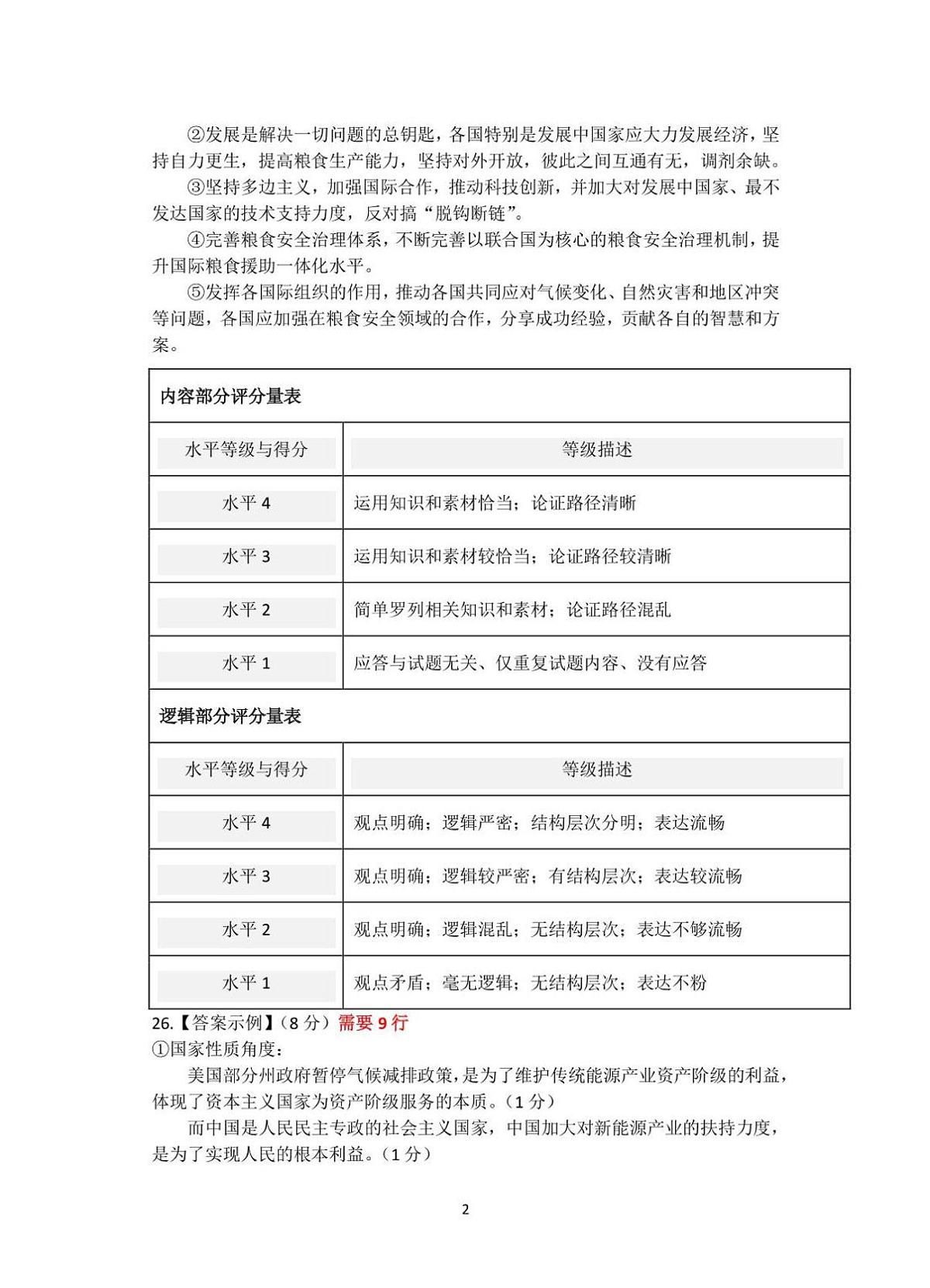 浙江省钱塘联盟2024-2025学年高二下学期期中联考政治答案第2页