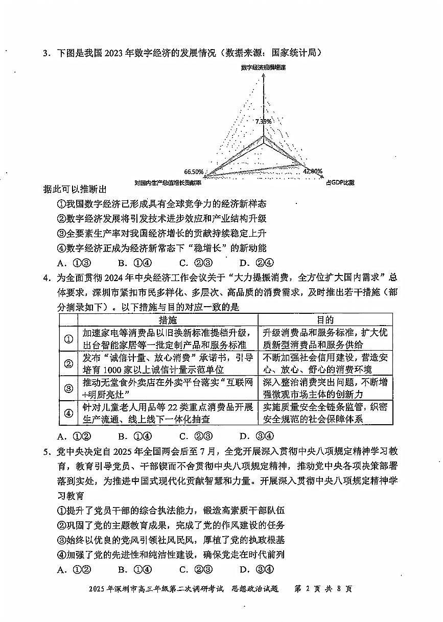 2025深圳高考二模政治试题第2页