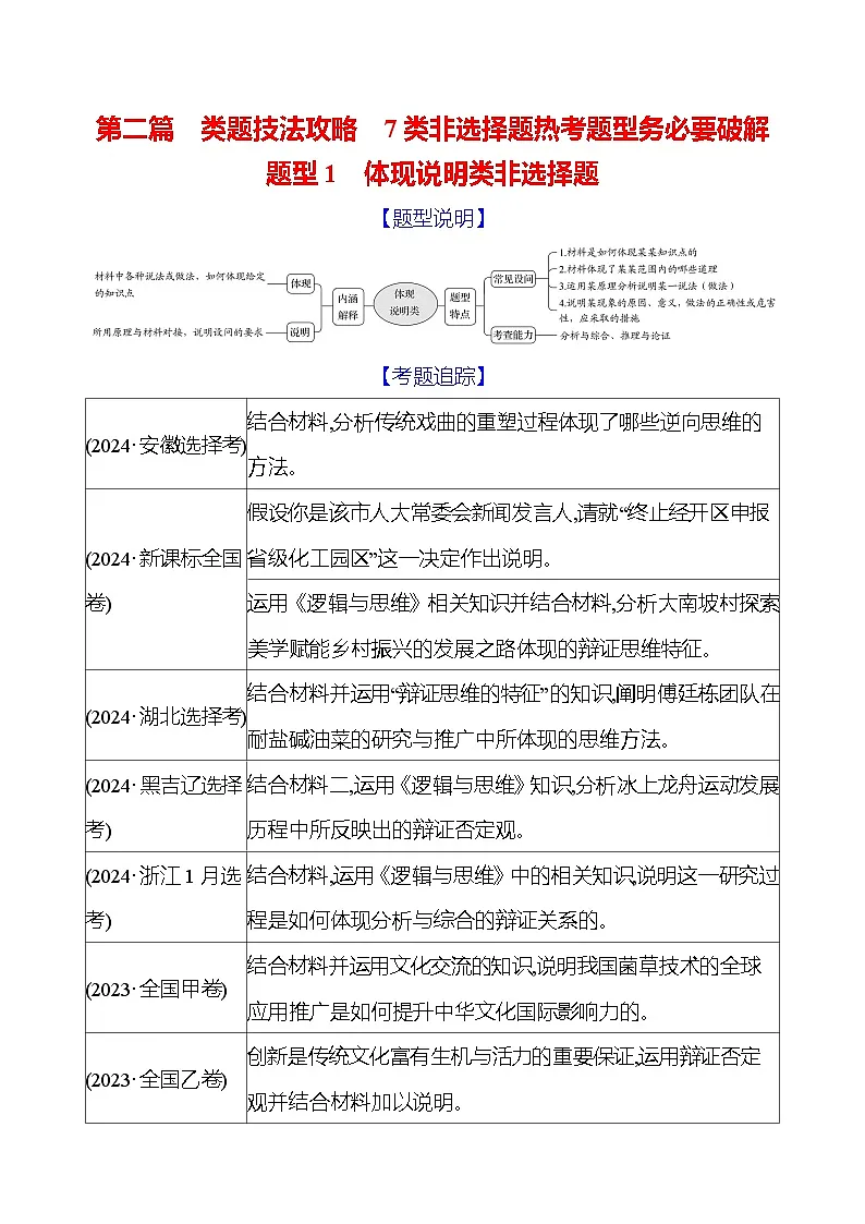 2025版高考政治热点题型与考点专练题型1 体现说明类非选择题试题（Word版附答案）第1页