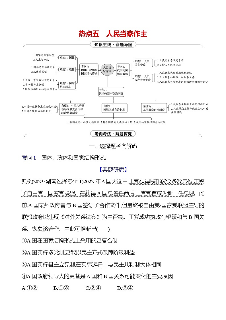 2025版高考政治热点题型与考点专练热点五 人民当家作主试题（Word版附答案）第1页