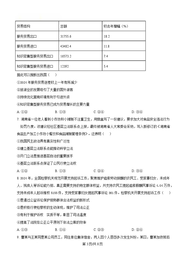 湖北省武昌区2025届高三下学期5月质量检测试题  政治  Word版无答案第3页