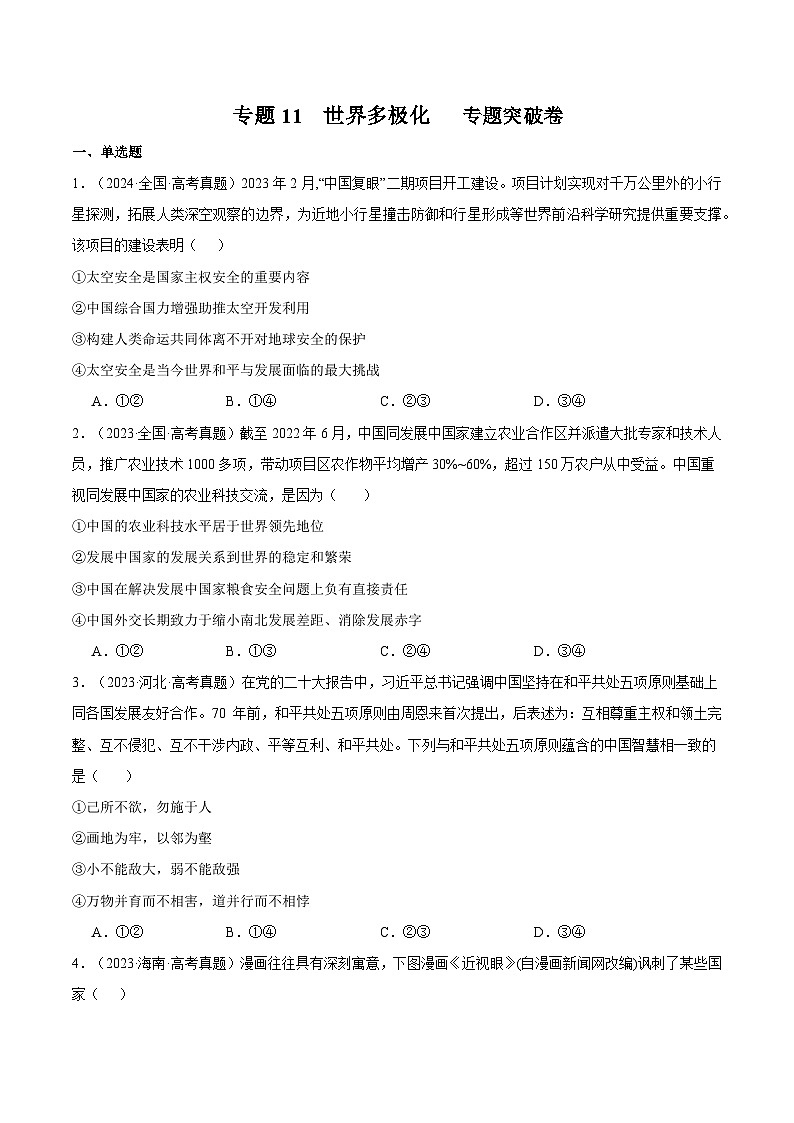 2025年高考政治一轮复习 专题突破卷11 世界多极化（原卷版）第1页