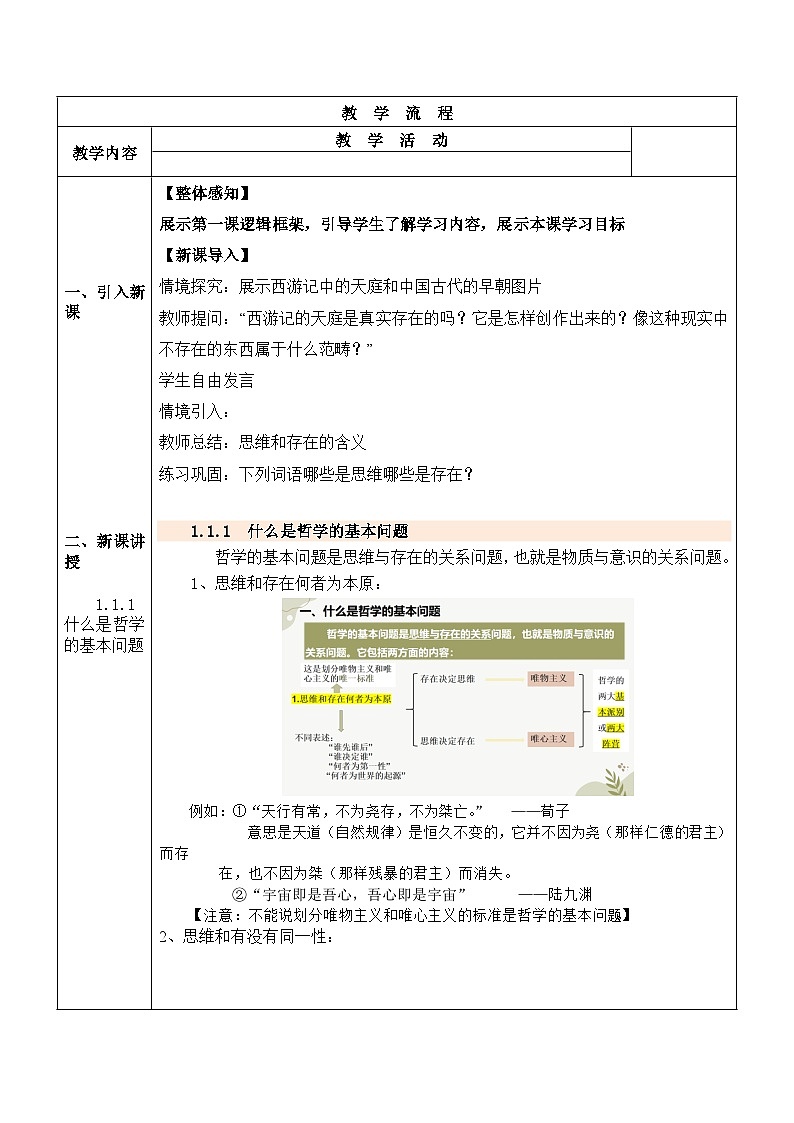 1.2 哲学的基本问题 教学设计 2024-2025学年高中政治统编版必修四《哲学与文化》第2页
