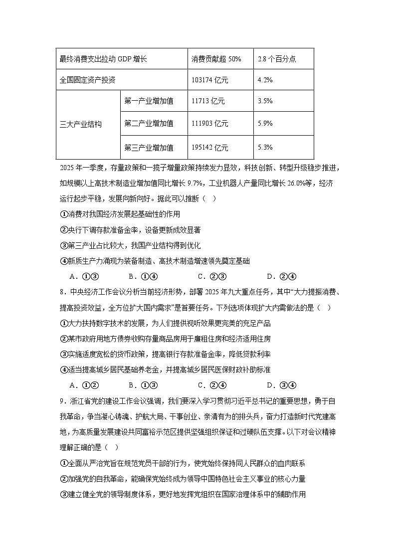 2025届浙江省六校联盟高三下学期模拟预测政治试卷（无答案）第3页