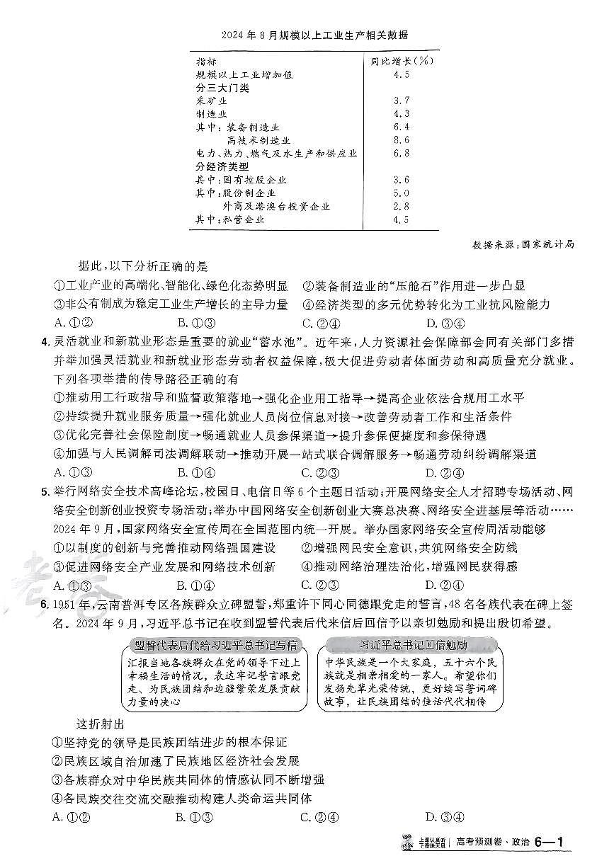 2025年高三政治高考金考卷高考预测卷模拟考试试卷六（新教材）及其答案第2页