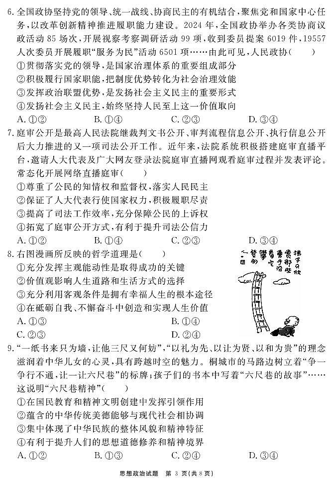 合肥一六八中学2025届高三最后一卷 政治试题第3页