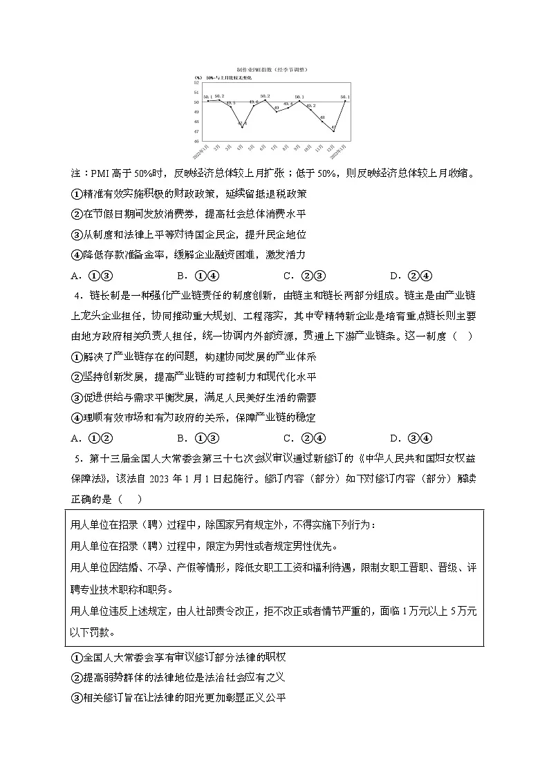 （高考政治）2023~2024学年 河北唐山模拟试卷[一模]带解析第2页