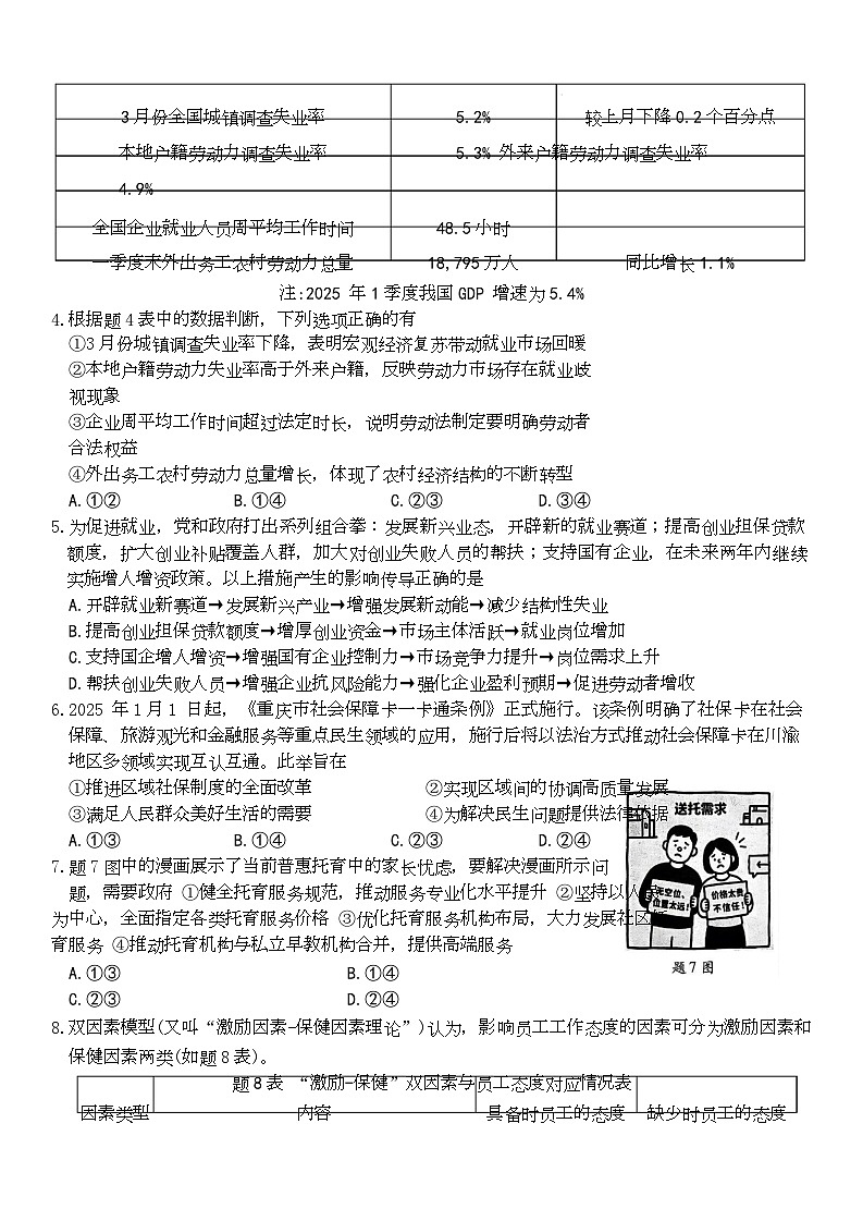 重庆市南开中学2025届5月高考模拟考试 重庆市南开中学2025届5月高考模拟考试政治试卷第2页